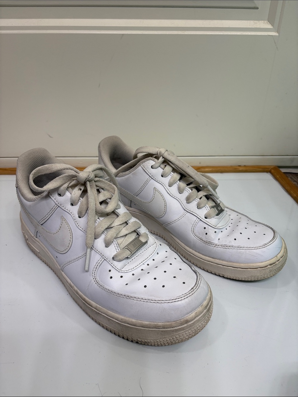 Nike Women’s White Air Force One AF1 Sneakers with Light Cream Accents